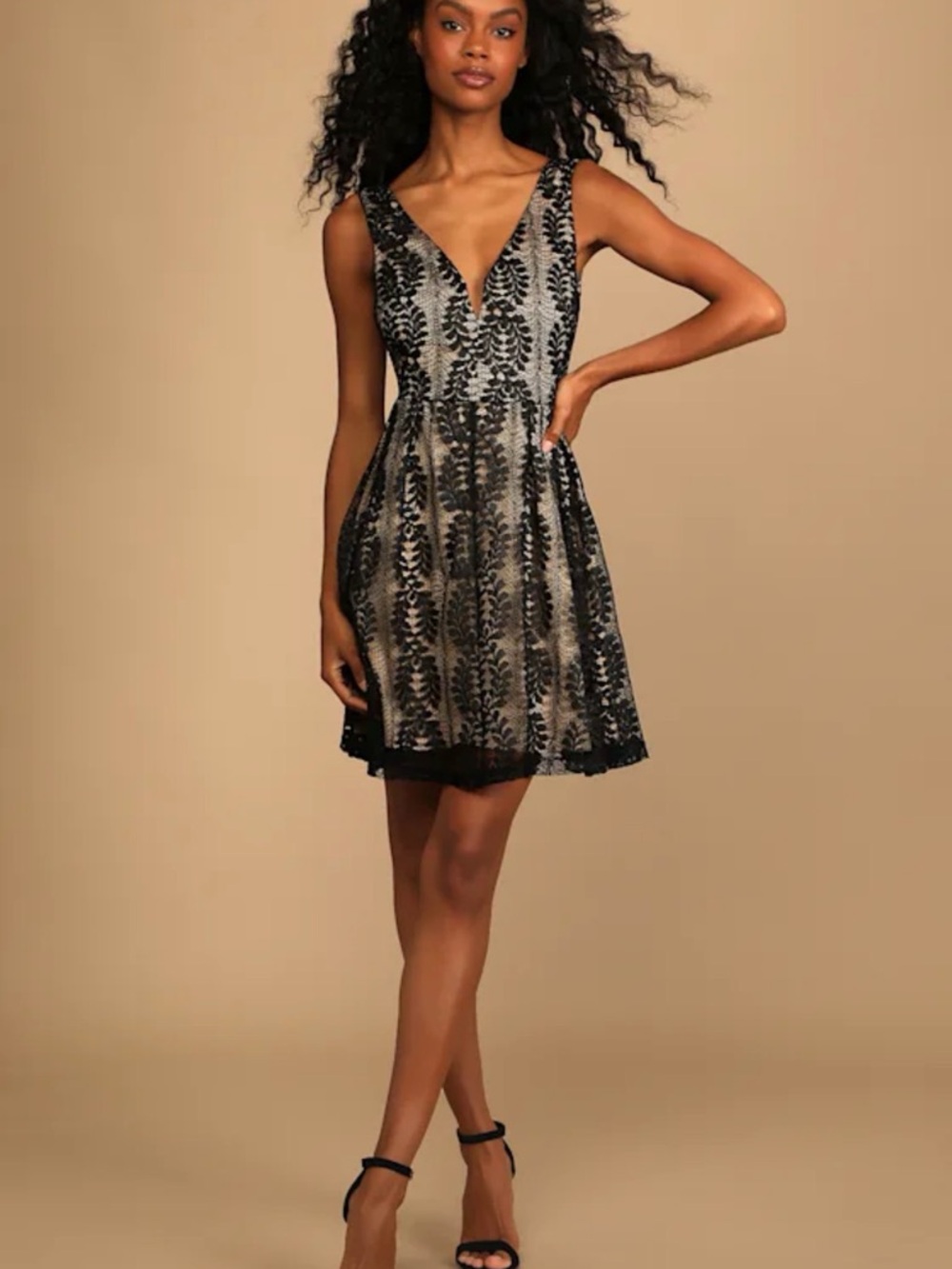 Lulus All of My Heart Black Lace Skater Dress Size M